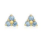 9ct Yellow Gold Round Natural Aquamarine Trefoil Claw Stud Earrings