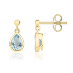 9ct Yellow Gold Pear Shaped Natural Aquamarine Rubover Drop Earrings with 2.5mm Bead Top — 6x4mm