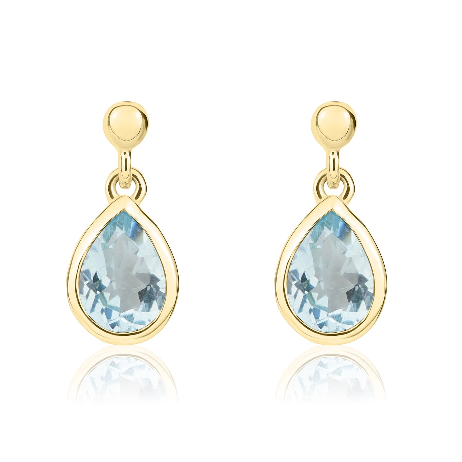 9ct Yellow Gold Pear Shaped Natural Aquamarine Drop Earrings — 7x5mm