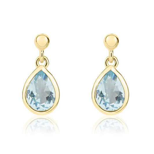9ct Yellow Gold Pear Shaped Natural Aquamarine Drop Earrings