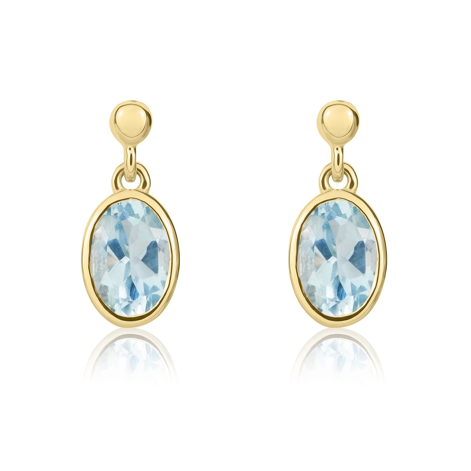 9ct Yellow Gold Oval Natural Aquamarine Drop Earrings — 6x4mm