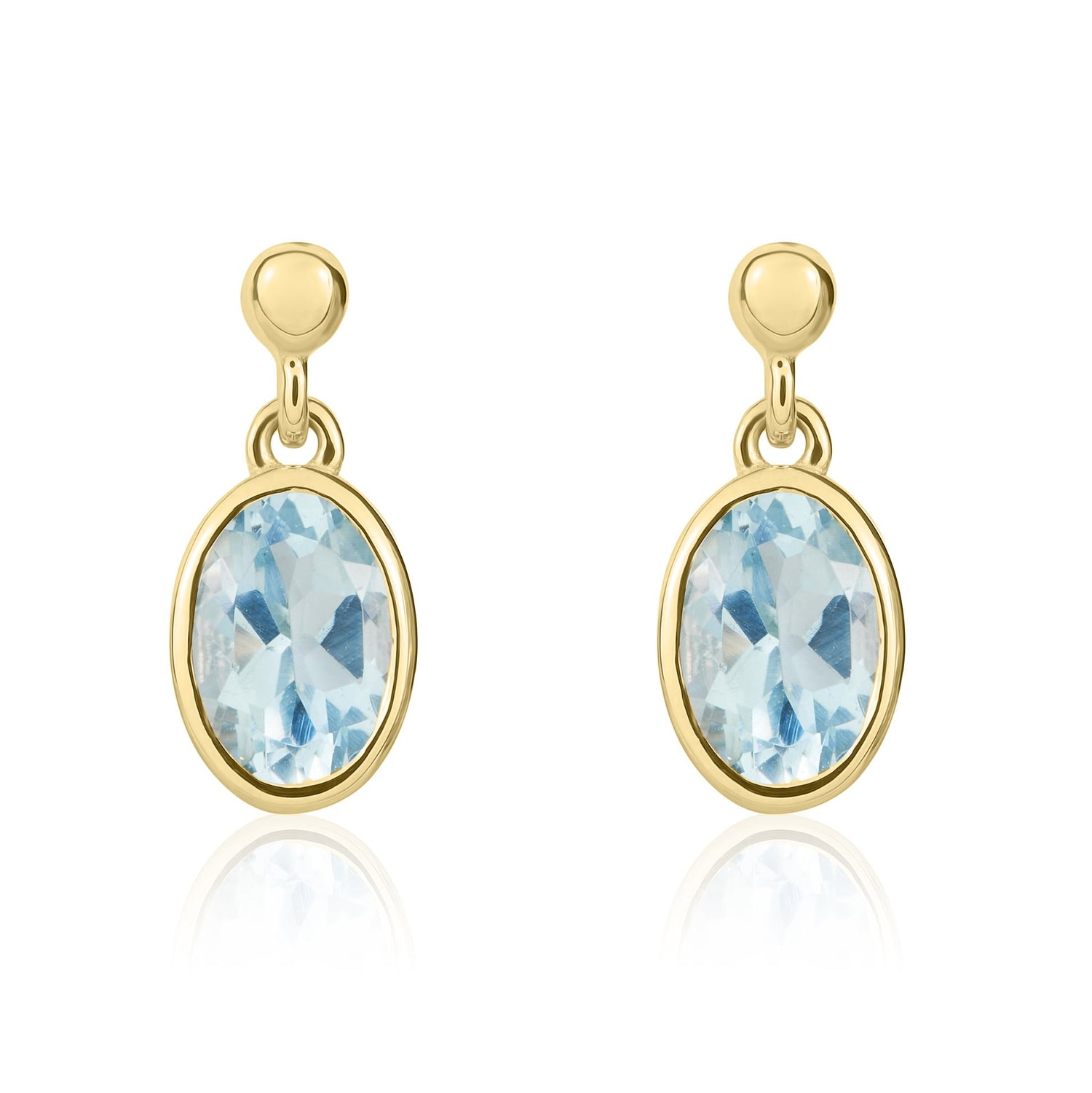 9ct Yellow Gold Oval Natural Aquamarine Drop Earrings — 7x5mm