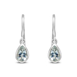 9ct White Gold Pear Shaped Natural Aquamarine Rubover Wire Hook Drop Earrings — 6x4mm