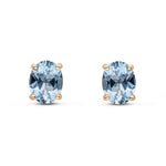 9ct Yellow Gold Oval Natural Aquamarine Claw Stud Earrings — 8x6mm