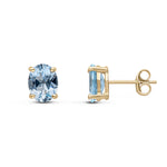 9ct Yellow Gold Oval Natural Aquamarine Claw Stud Earrings — 8x6mm