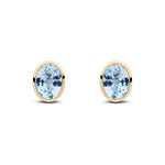 9ct Yellow Gold Oval Natural Aquamarine Rubover Stud Earrings — 8x6mm