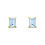 9ct Yellow Gold Octagonal Emerald Cut Natural Aquamarine Claw Stud Earrings — 6x4mm