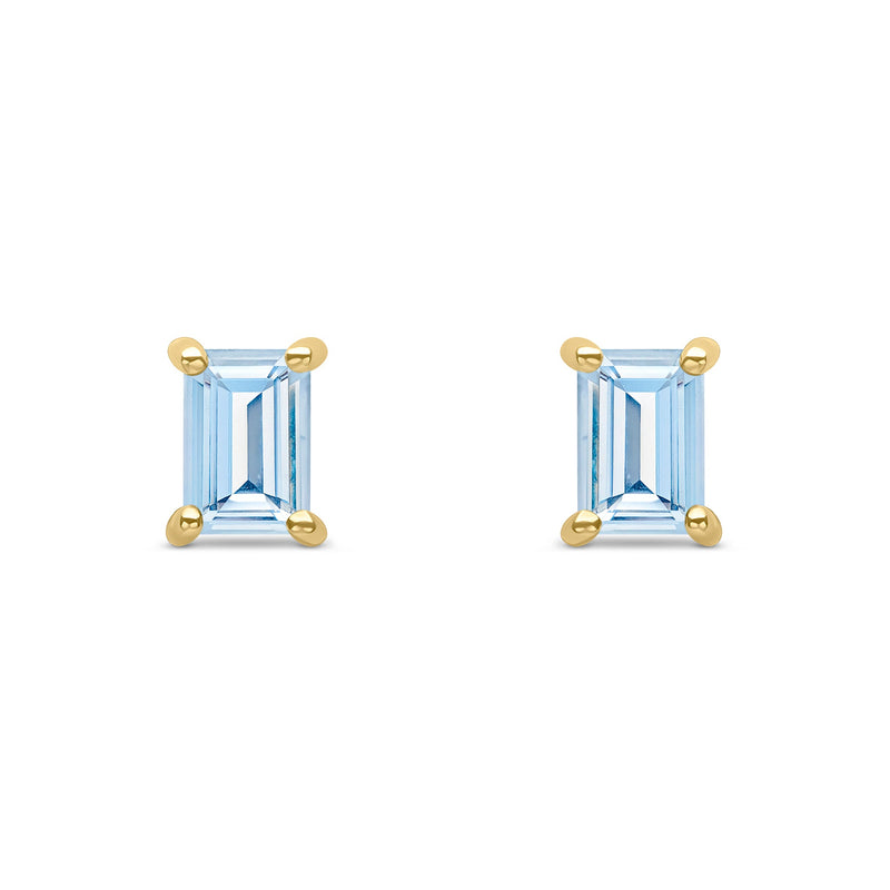 9ct Yellow Gold Octagonal Emerald Cut Natural Aquamarine Claw Stud Earrings — 6x4mm