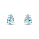 9ct Yellow Gold Pear Shaped Natural Aquamarine Claw Stud Earrings — 9x6mm