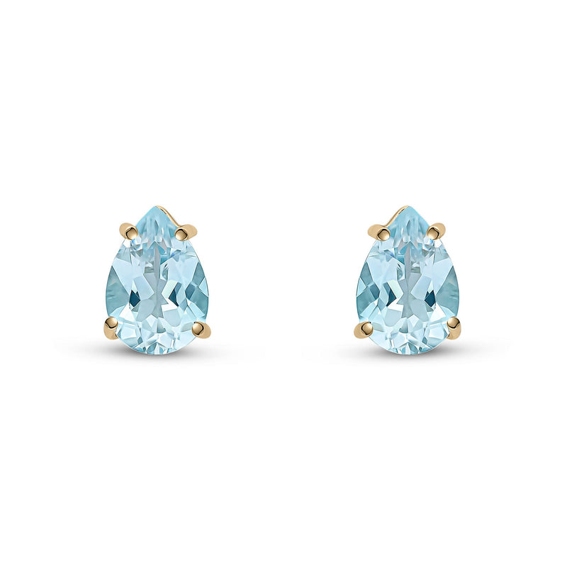 9ct Yellow Gold Pear Shaped Natural Aquamarine Claw Stud Earrings — 9x6mm