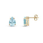 9ct Yellow Gold Pear Shaped Natural Aquamarine Claw Stud Earrings — 9x6mm