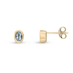 9ct Yellow Gold Oval Natural Aquamarine Rubover Stud Earrings — 4x3mm