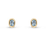 9ct Yellow Gold Oval Natural Aquamarine Rubover Stud Earrings — 4x3mm