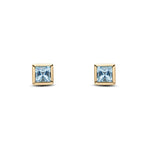 9ct Yellow Gold Square Natural Aquamarine Rubover Stud Earrings — 4mm