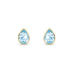 9ct Yellow Gold Pear Shaped Natural Aquamarine Rubover Stud Earrings — 7x5mm