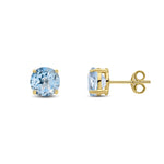 9ct Yellow Gold Round Natural Aquamarine Claw Stud Earrings — 7mm