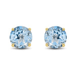 9ct Yellow Gold Round Natural Aquamarine Claw Stud Earrings — 7mm