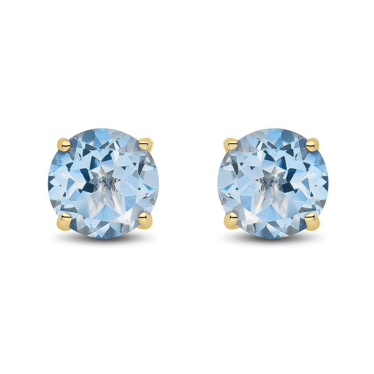 9ct Yellow Gold Round Natural Aquamarine Claw Stud Earrings — 7mm