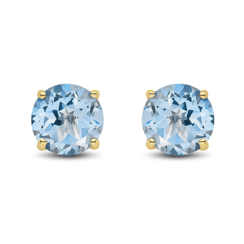 9ct Yellow Gold Round Natural Aquamarine Claw Stud Earrings — 7mm
