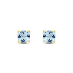 9ct Yellow Gold Cushion Natural Aquamarine Claw Stud Earrings — 6mm