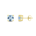 9ct Yellow Gold Cushion Natural Aquamarine Claw Stud Earrings — 6mm