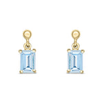 9ct Yellow Gold Octagonal Emerald Cut Natural Aquamarine Claw Drop Earrings — 6x4mm