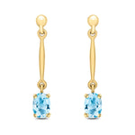 9ct Yellow Gold Oval Natural Aquamarine Claw Bar Drop Earrings — 6x4mm