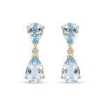 9ct Yellow Gold Pear Shaped Natural Aquamarine Two Stone Claw Drop Earrings — 9x6mm