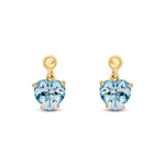 9ct Yellow Gold Heart Shaped Natural Aquamarine Claw Drop Earrings with Bead Top — 6mm
