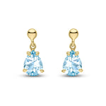 9ct Yellow Gold Pear Shaped Natural Aquamarine Claw Drop Earrings — 7x5mm