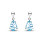 9ct White Gold Pear Shaped Natural Aquamarine Claw Drop Earrings — 7x5mm