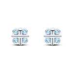 9ct White Gold Round Natural Aquamarine Rubover Quatrefoil Stud Earrings with Cross Centre