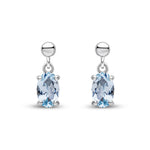9ct White Gold Oval Natural Aquamarine Claw Drop Earrings with Bead Top — 6x4mm