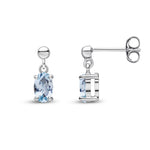 9ct White Gold Oval Natural Aquamarine Claw Drop Earrings with Bead Top — 6x4mm