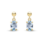 9ct Yellow Gold Oval Natural Aquamarine Claw Drop Earrings with Bead Top — 6x4mm