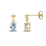 9ct Yellow Gold Oval Natural Aquamarine Claw Drop Earrings with Bead Top — 6x4mm