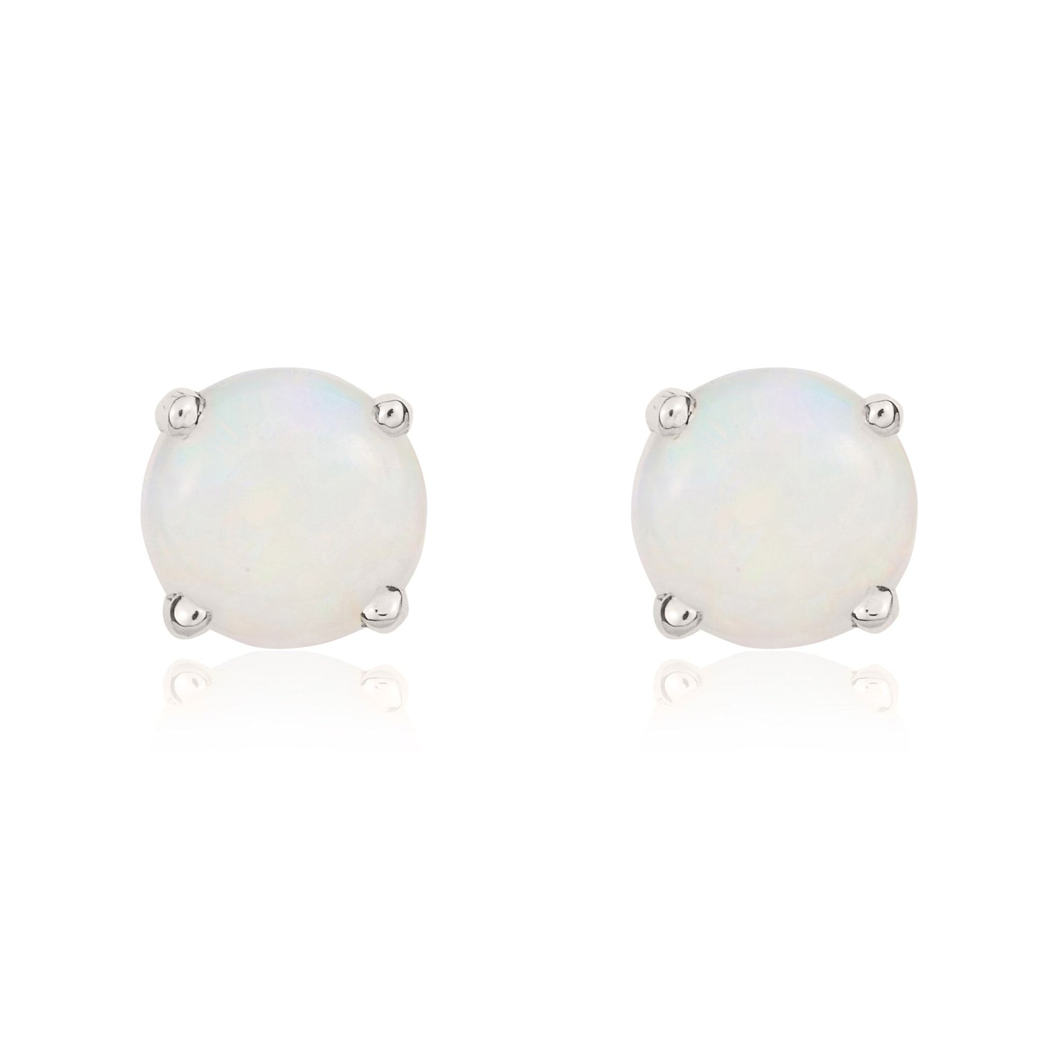 9ct White Gold Round Natural Opal Four Claw Stud Earrings — 5mm