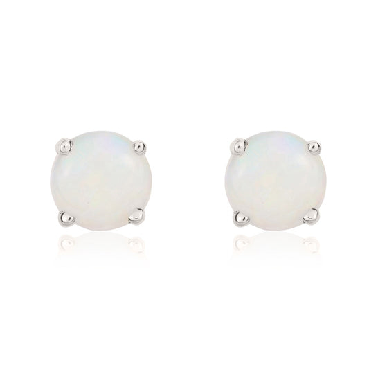 9ct White Gold Round Natural Opal Four Claw Stud Earrings — 5mm