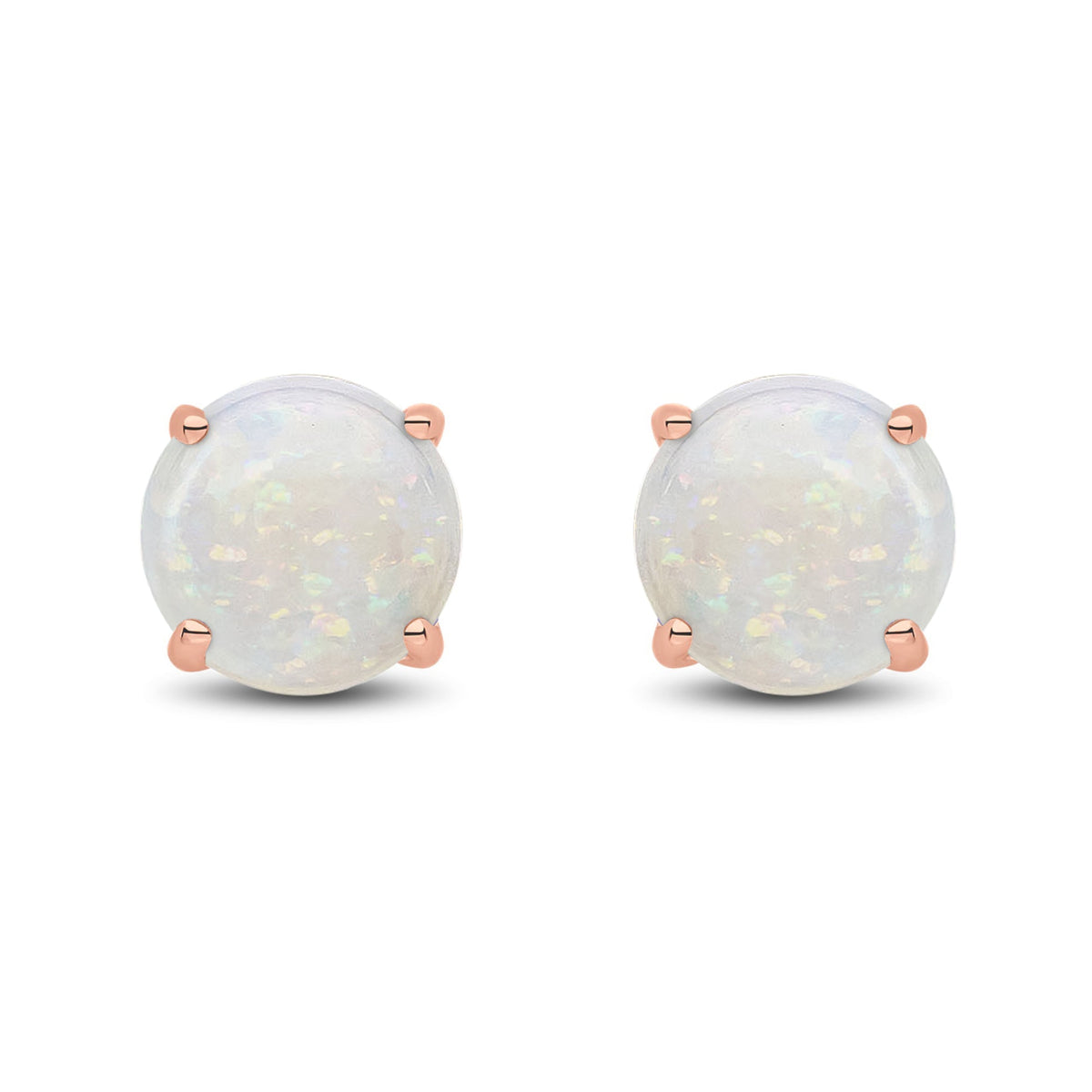 9ct Rose Gold Round Natural Opal Claw Stud Earrings — 7mm