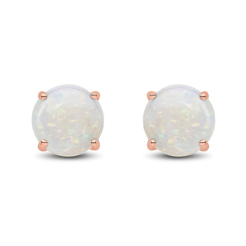 9ct Rose Gold Round Natural Opal Claw Stud Earrings — 7mm