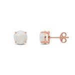 9ct Rose Gold Round Natural Opal Claw Stud Earrings — 7mm