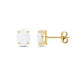 9ct Yellow Gold Oval Natural Opal Claw Stud Earrings — 8x6mm