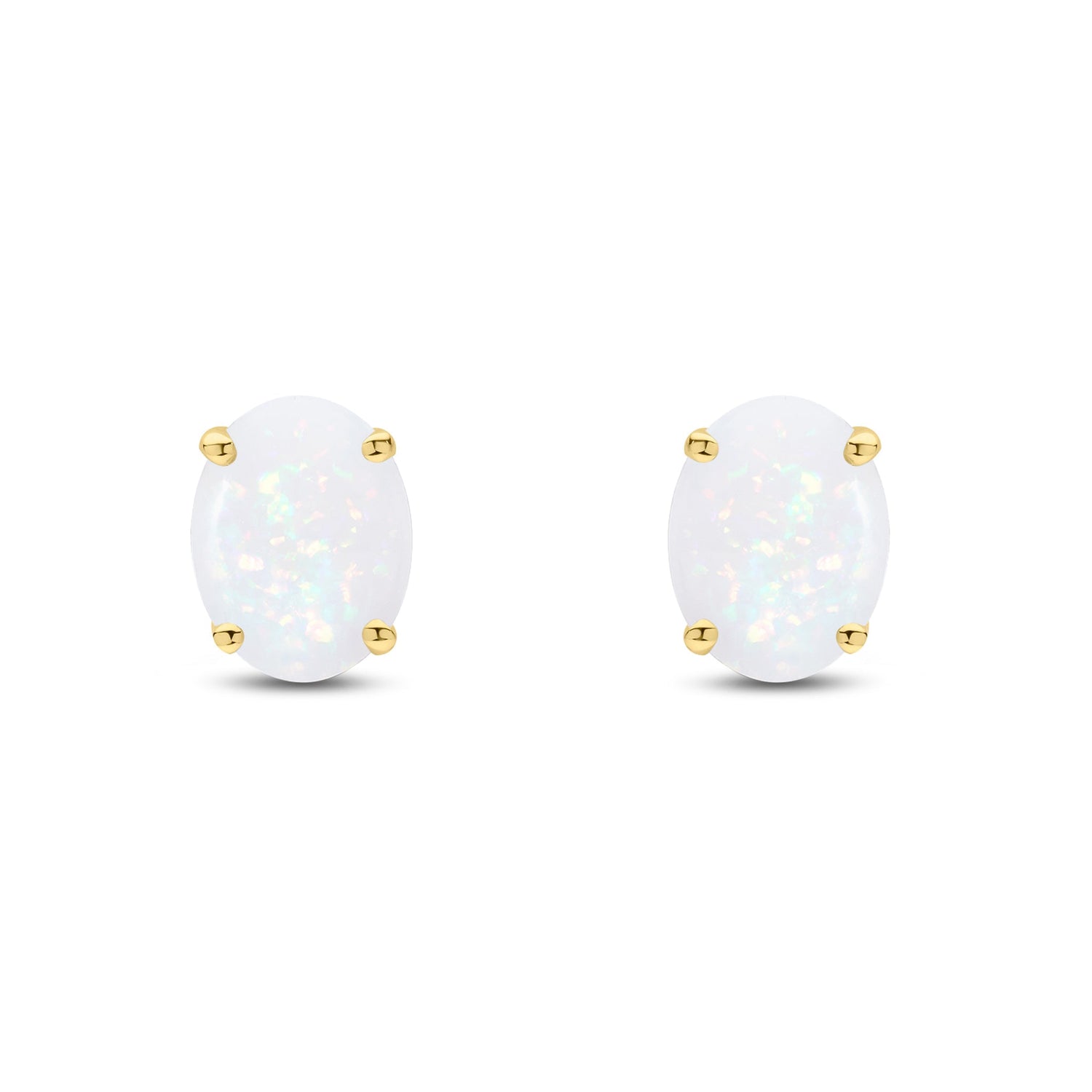 9ct Yellow Gold Oval Natural Opal Claw Stud Earrings — 8x6mm