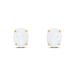 9ct Yellow Gold Oval Natural Opal Claw Stud Earrings — 8x6mm
