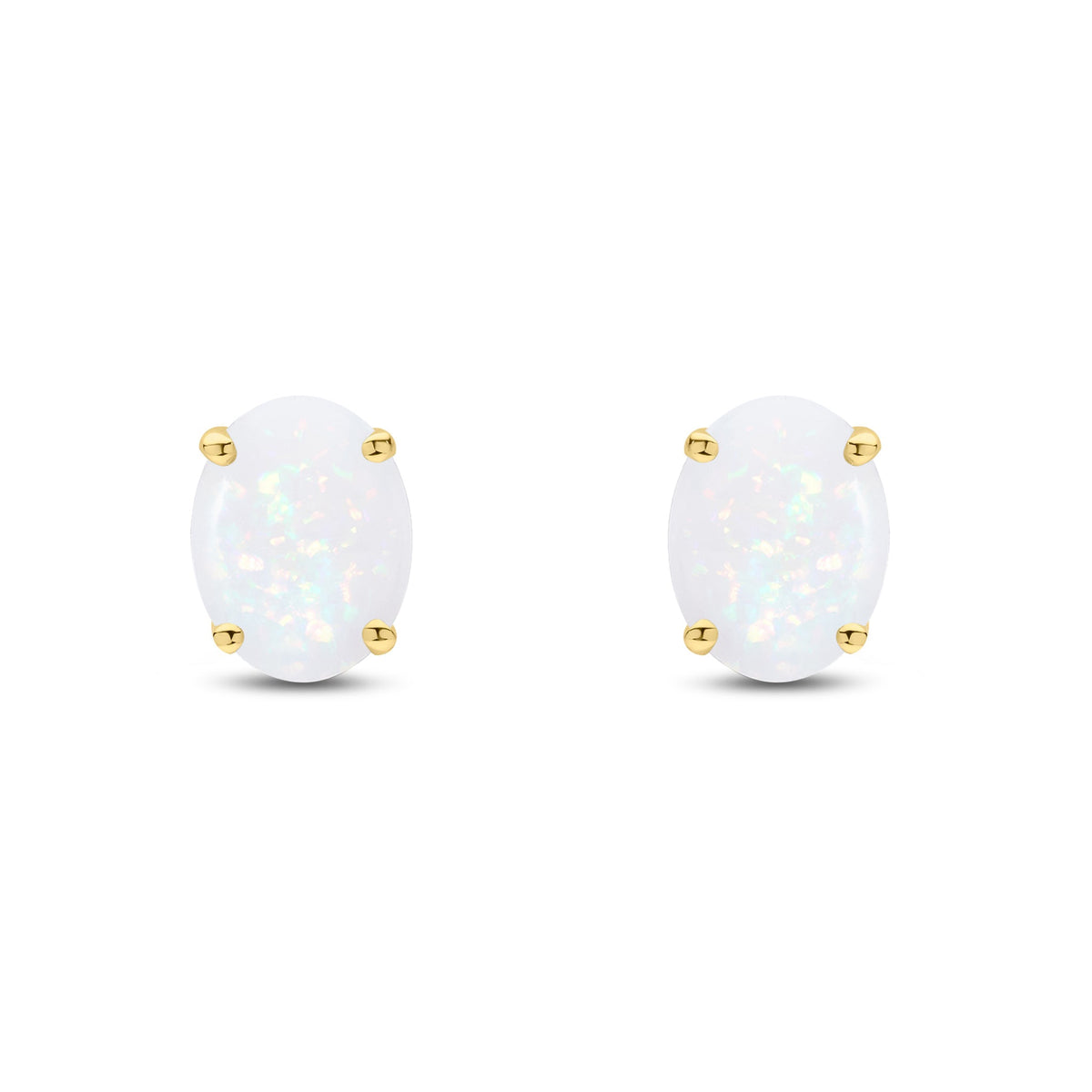 9ct Yellow Gold Oval Natural Opal Claw Stud Earrings — 8x6mm