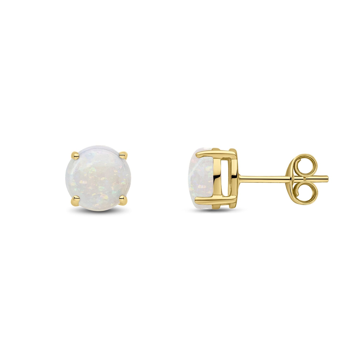 9ct Yellow Gold Round Natural Opal Claw Set Stud Earrings — 7mm