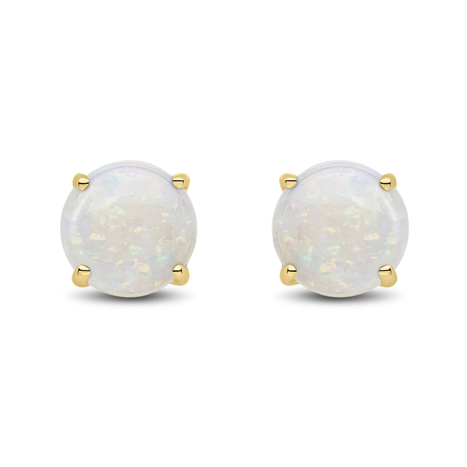 9ct Yellow Gold Round Natural Opal Claw Set Stud Earrings — 7mm