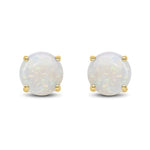 9ct Yellow Gold Round Natural Opal Claw Stud Earrings — 7mm