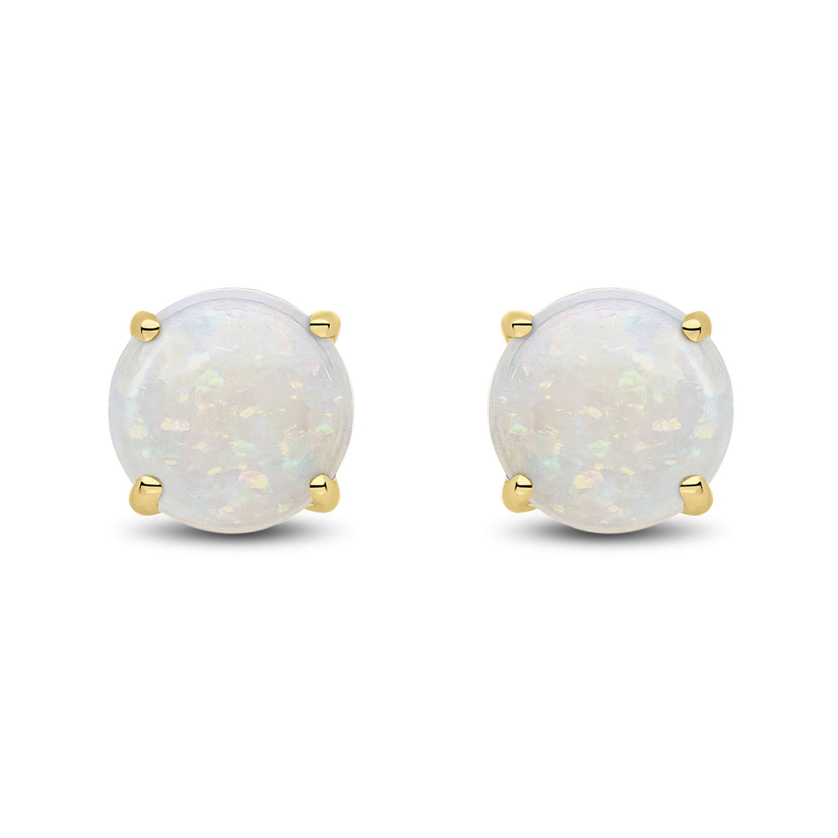 9ct Yellow Gold Round Natural Opal Claw Stud Earrings — 7mm