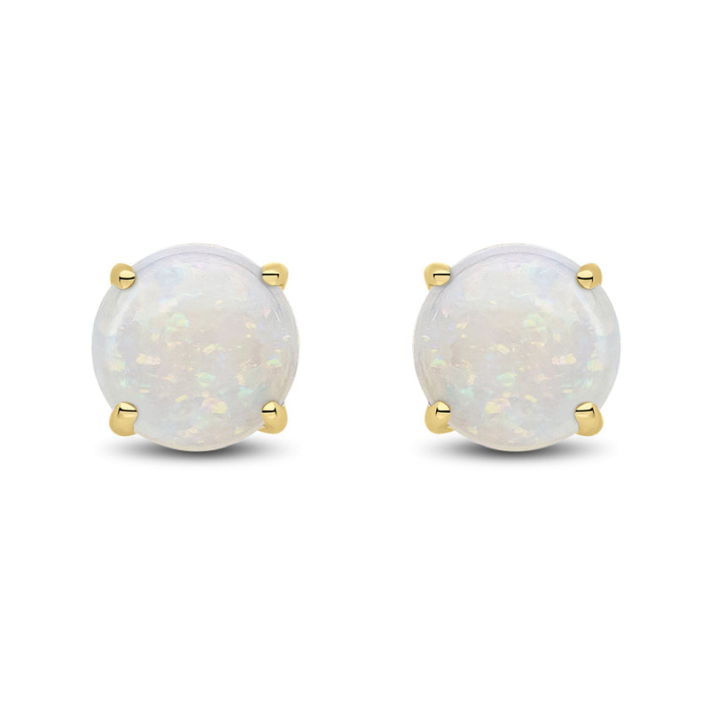 9ct Yellow Gold Round Natural Opal Claw Stud Earrings — 7mm